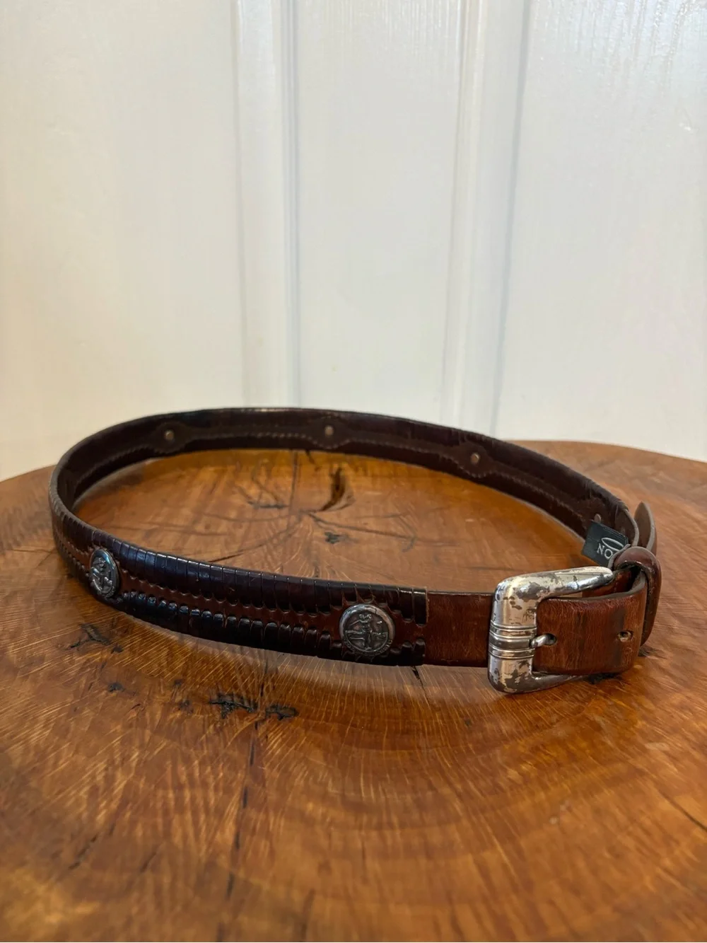 1998 Vintage Brighton Croc-Embossed Concho Belt